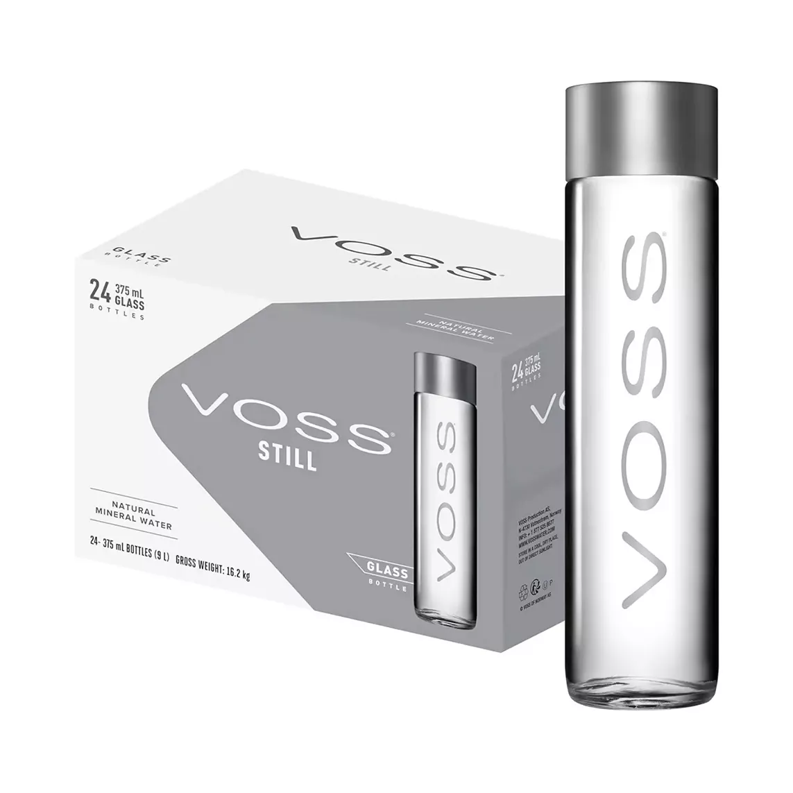 VOSS Still Water Glass Bottle 375ml (24 Bottles)